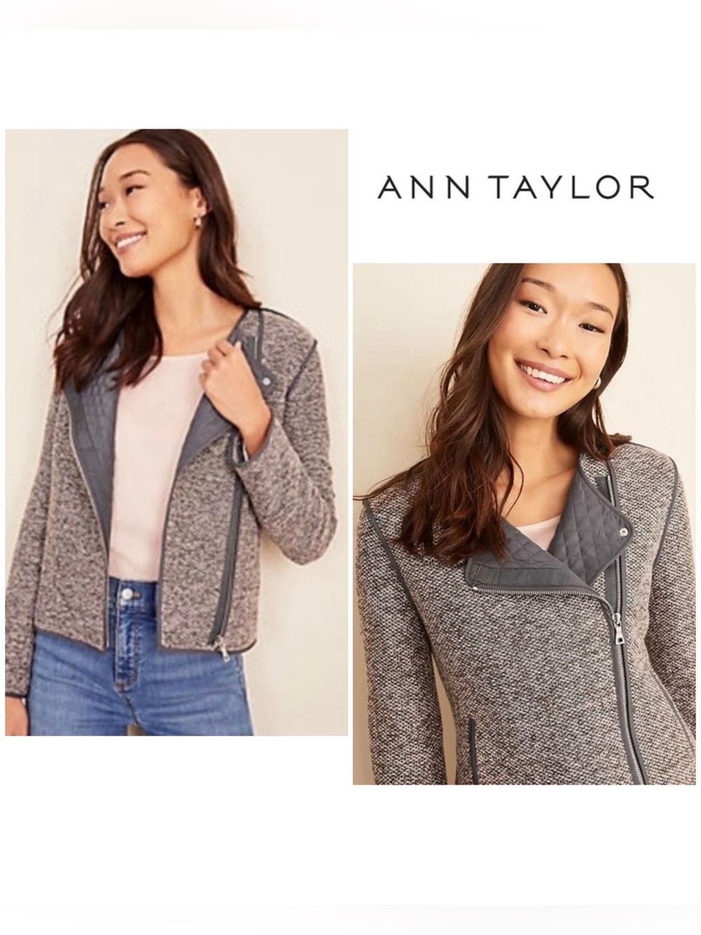 Ann Taylor Quilted Tweed Moto Jacket